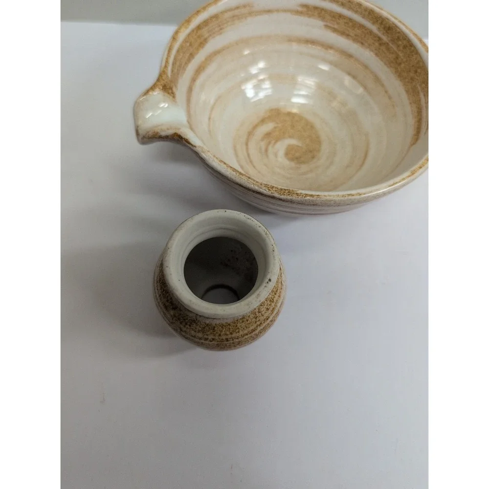 2Pcs Matcha Ceramic Pottery Bowl Tea‎ Bowl with Pouring Spout Whisk Tea Bowl